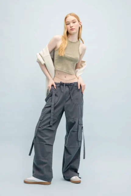 Coool Wide Leg Kargo Gabardin Pantolon