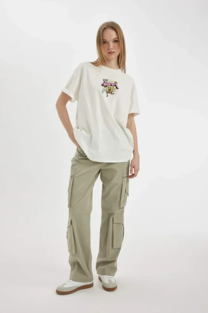 Coool SpongeBob Oversize Fit Bisiklet Yaka Baskılı Kısa Kollu Tişört