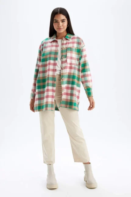 Relax Fit Kareli Flanel Uzun Kollu Gömlek Tunik