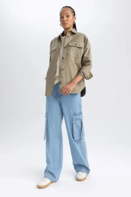 Oversize Fit Flanel Uzun Kollu Tunik Gömlek