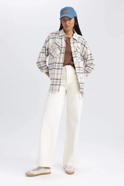Oversize Fit Flanel Uzun Kollu Gömlek Tunik