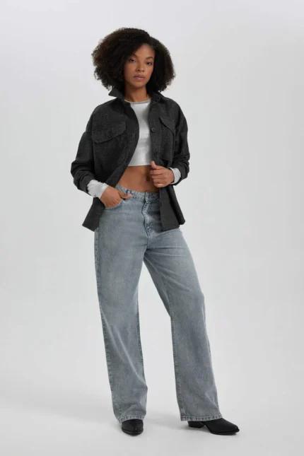 Oversize Fit Flanel Uzun Kollu Gömlek Tunik