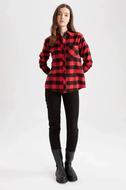 Regular Fit Kareli Flanel Uzun Kollu %100 Pamuk Gömlek
